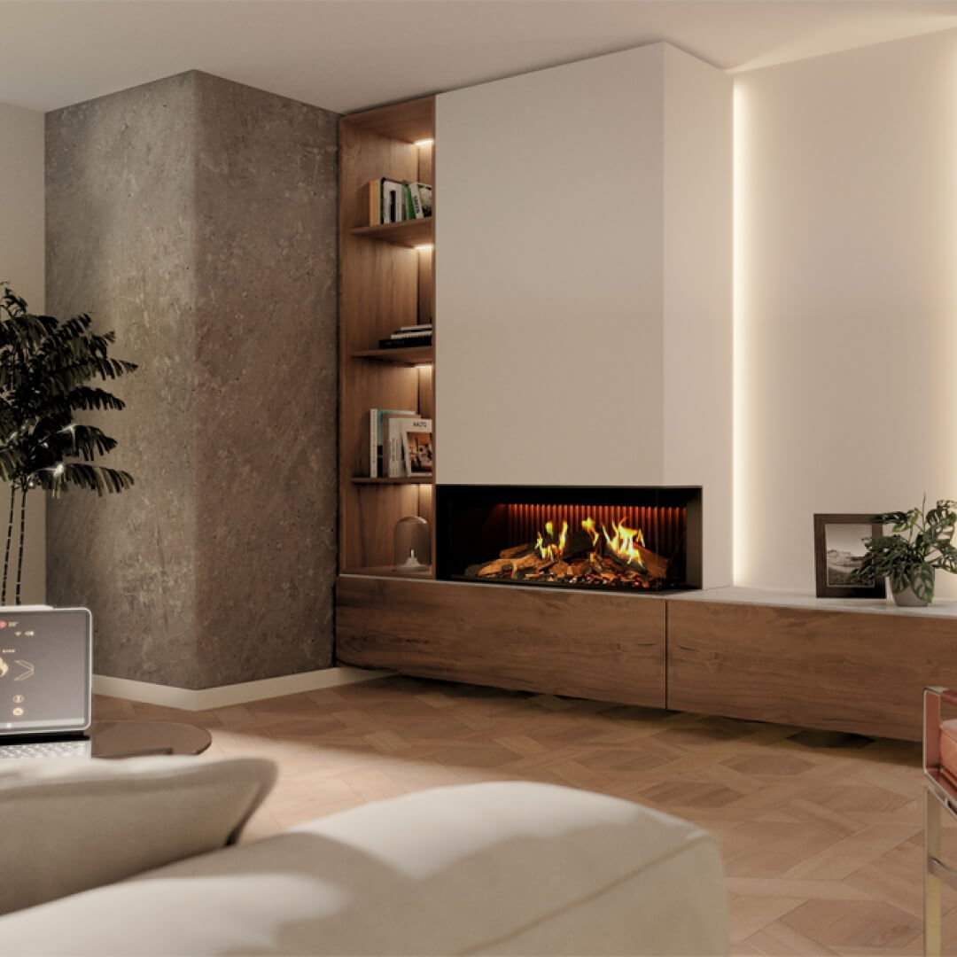 DRU Virtuo 100/2 Evolve - Elektrisk peisinnsats, høyre hjørne - Eldheim