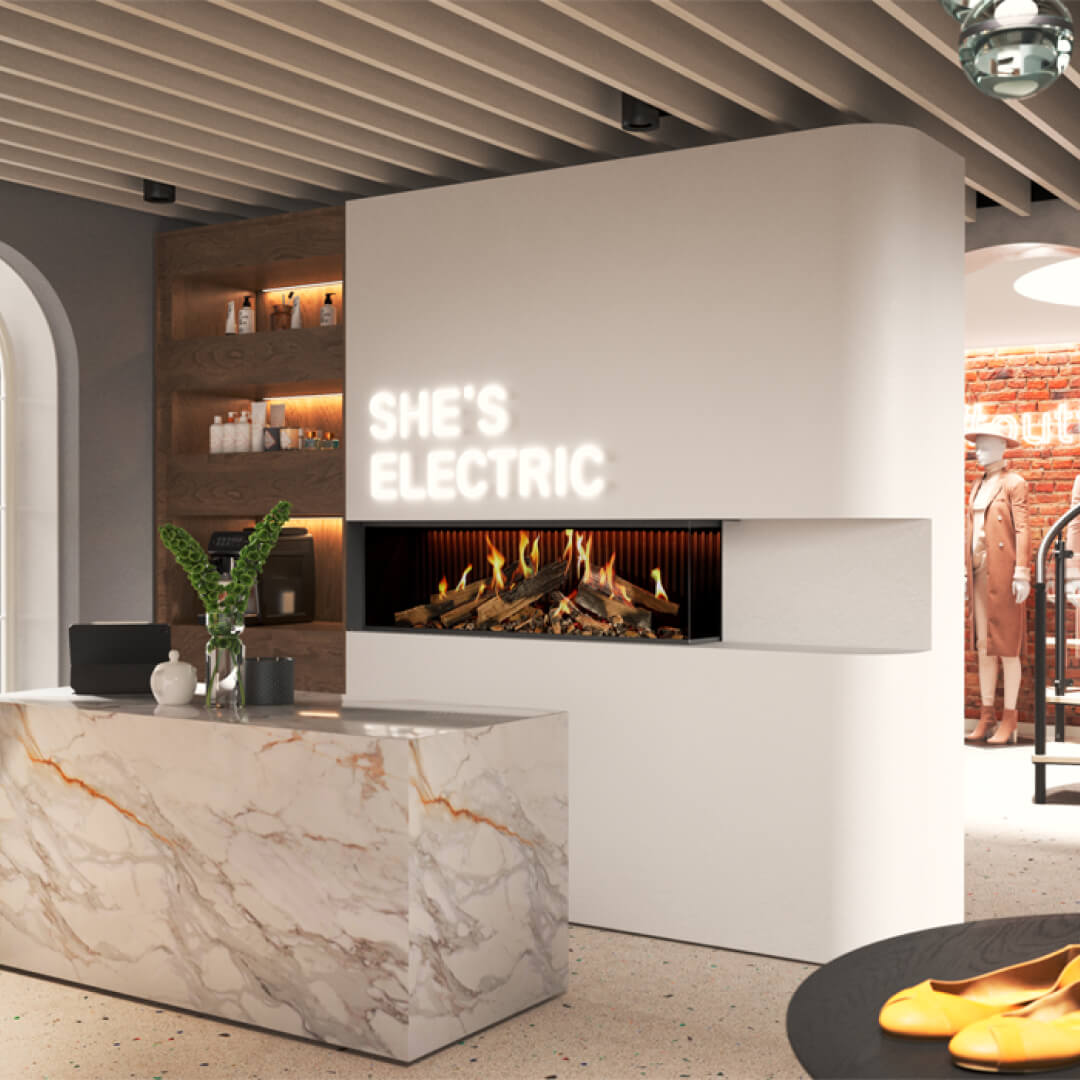 DRU Virtuo 130/2 Evolve - Elektrisk peisinnsats, høyre hjørne - Eldheim