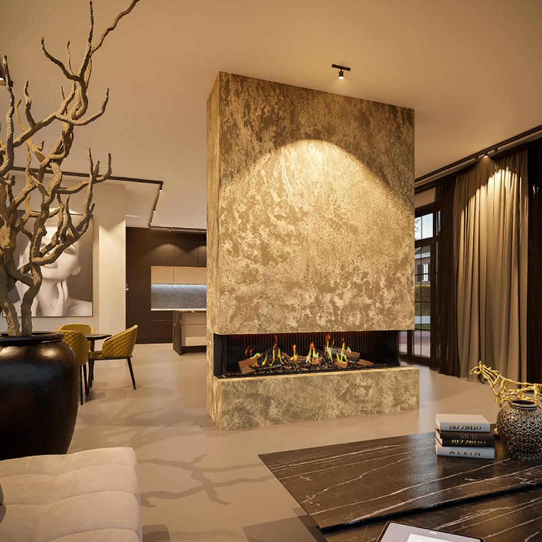 DRU Virtuo 180/3 Evolve - Elektrisk peisinnsats, 3 - sidig - Eldheim