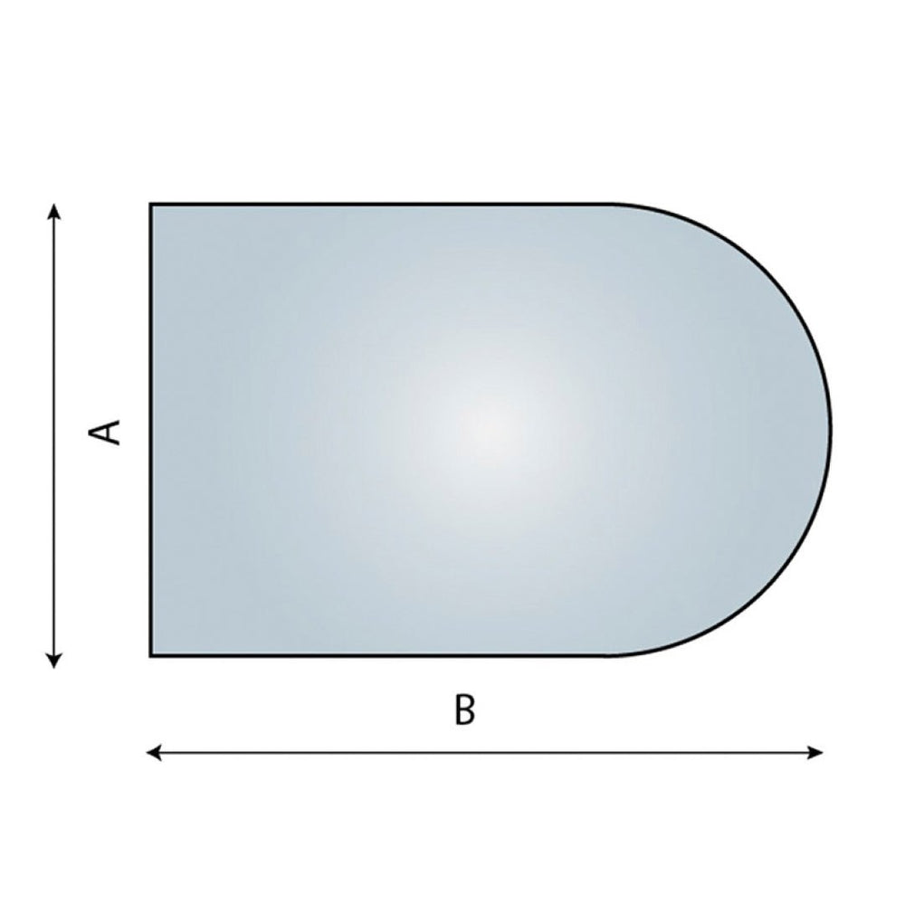 Halvsirkel gulvplate 800×1000 mm – Klart glass (faset kant) - Eldheim