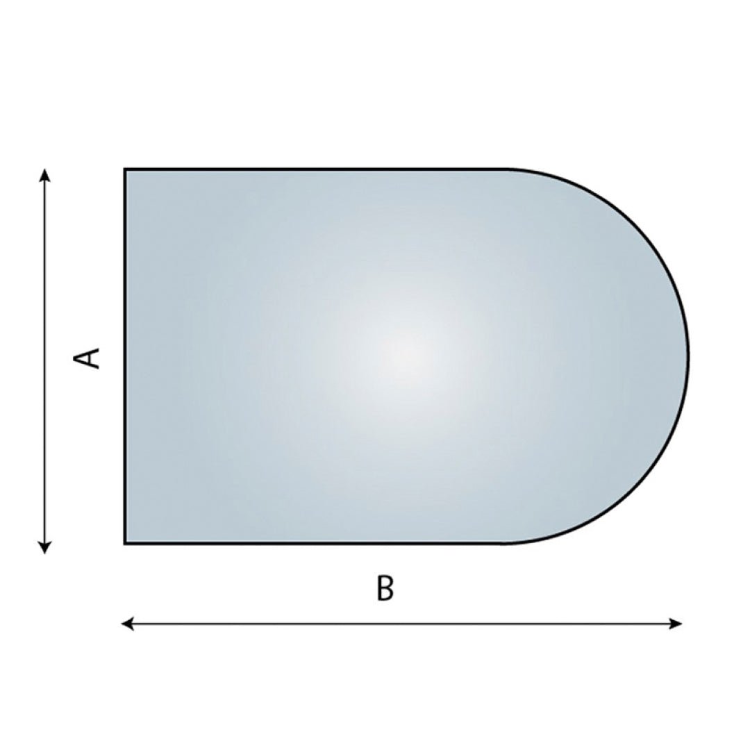 Halvsirkel gulvplate 700×900 mm – Klart glass (polert kant) - Eldheim
